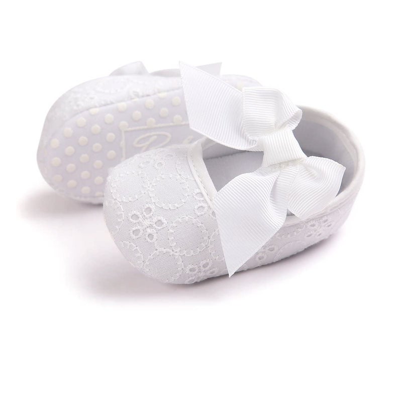 Estamico Baby Girls Princess Bowknot Soft Sole Cloth Crib Shoes Sneaker White, 0-3 Months - Image 1
